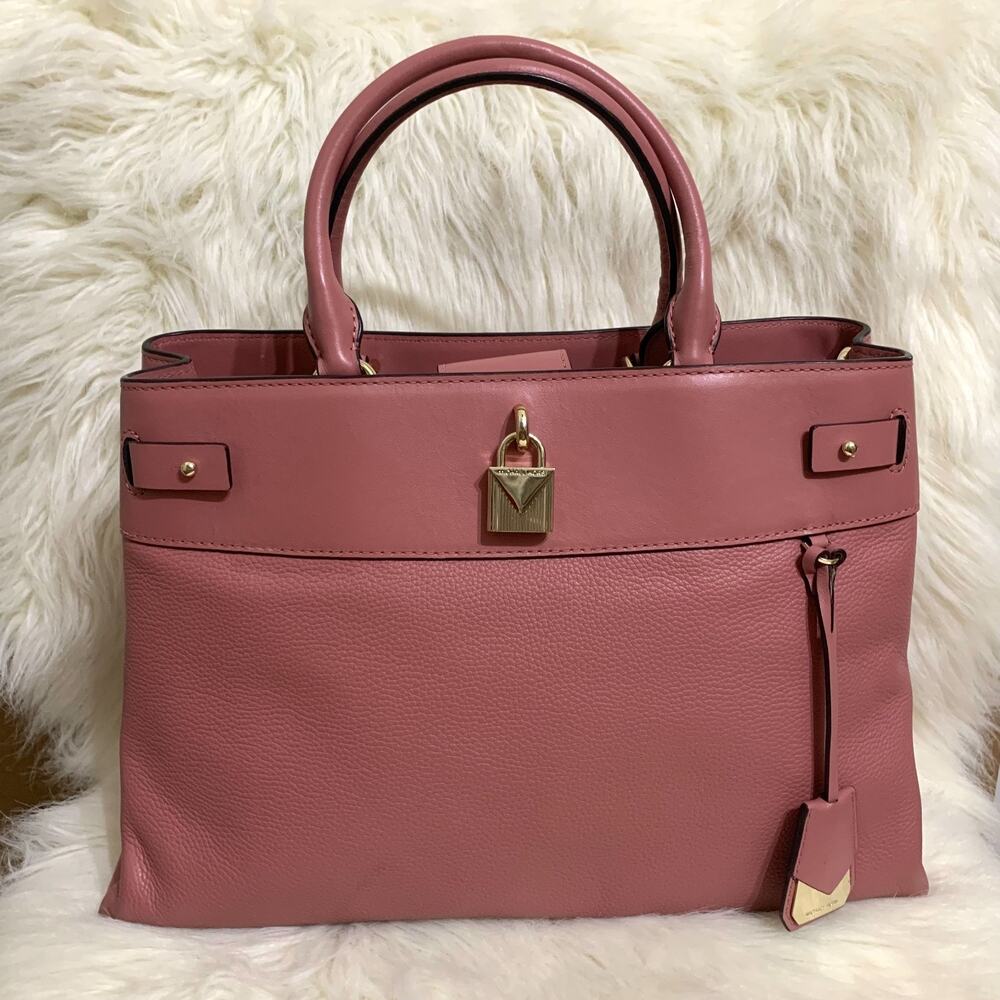 MICHAEL KORS Soft Pink Large Leather GRAMERCY Padlock Satchel